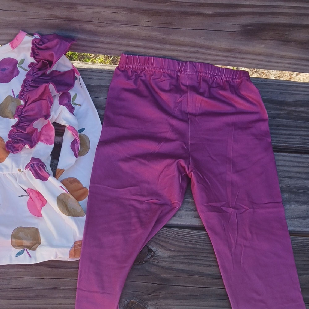 Kids Matching Set with Ruffle Detail - White and Purple - Picture 3 of 4